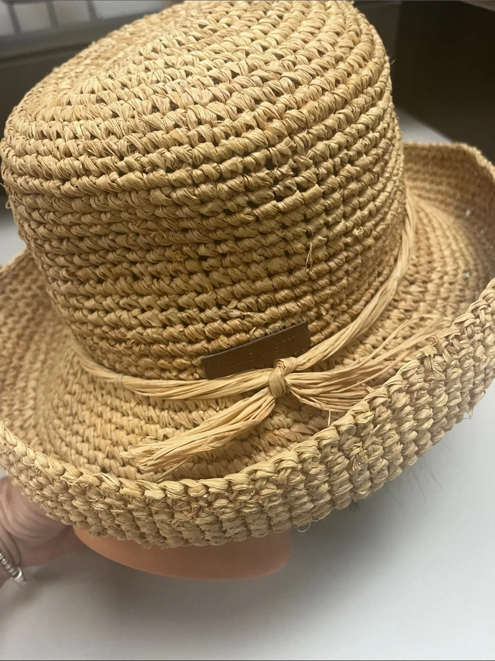 Nine West Beige Woven Straw / Raffia Sun Hat with band